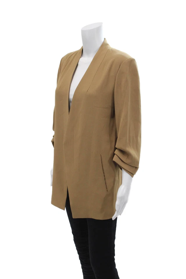 Blazer Babaton Mujer Sin Forro Frente Abierto Acanalado Manga Larga Marrón Talla 8 Foto 3 de 4