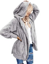 Womens Cardigan 2026 Winter Oversized Open Front Fleece Hooded Draped Pockets...