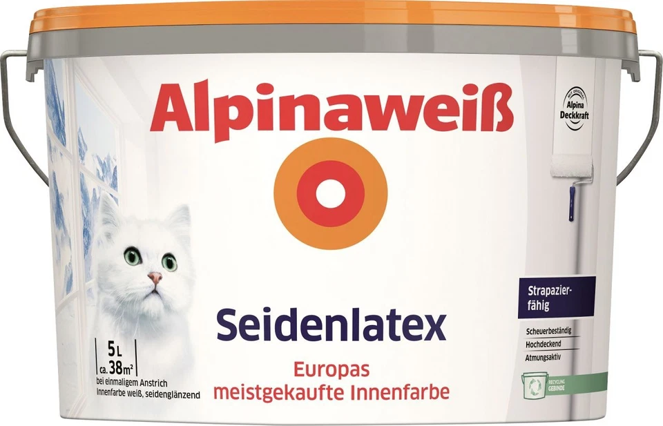 Alpina Seidenlatex Alpinaweiß 5 l seidenglänzend Latexfarbe Innenfarbe - Bild 2 von 2