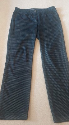 Ladies' BASLER Blue Patterned Cotton Trousers UK12 Used VGC