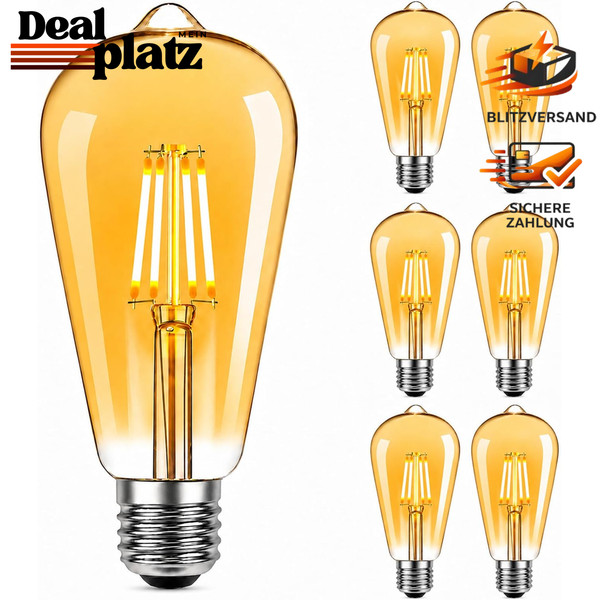 Edison GlüHbirne LED Warmweiß E27 Retro 6 StüCk Nostalgie Beleuchtung Haus Café-image