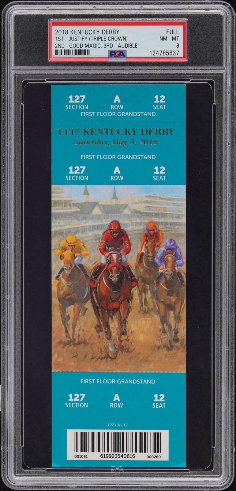 JUSTIFY 2018 Kentucky Derby Churchill Downs Full Ticket Stub PSA 8 Triple Crown
