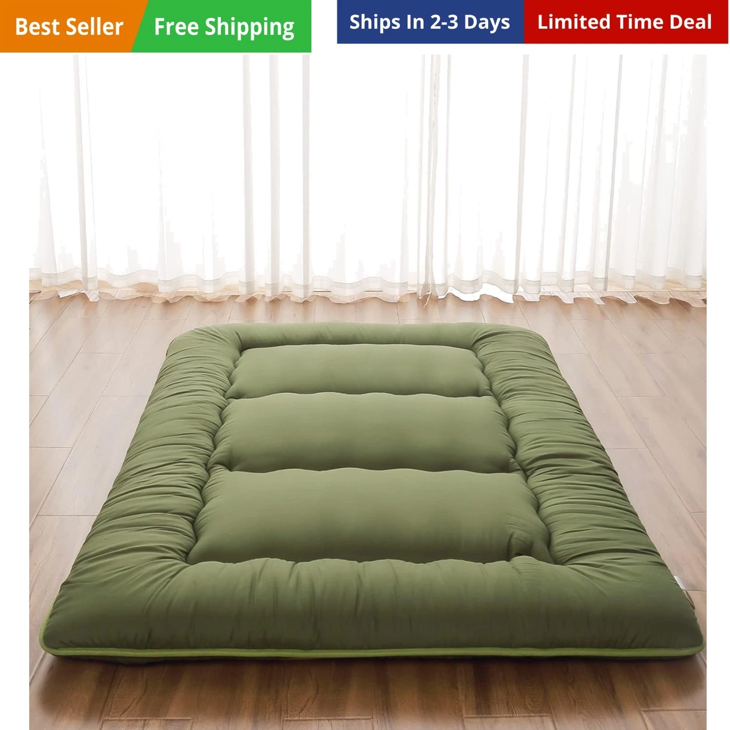 Japanese Floor Mattress, Futon Mattress with Portable Storage Bag and Washabl...