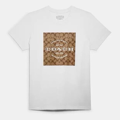 NWT Coach Women's Signature C8775 T Shirt In Organic Cotton White