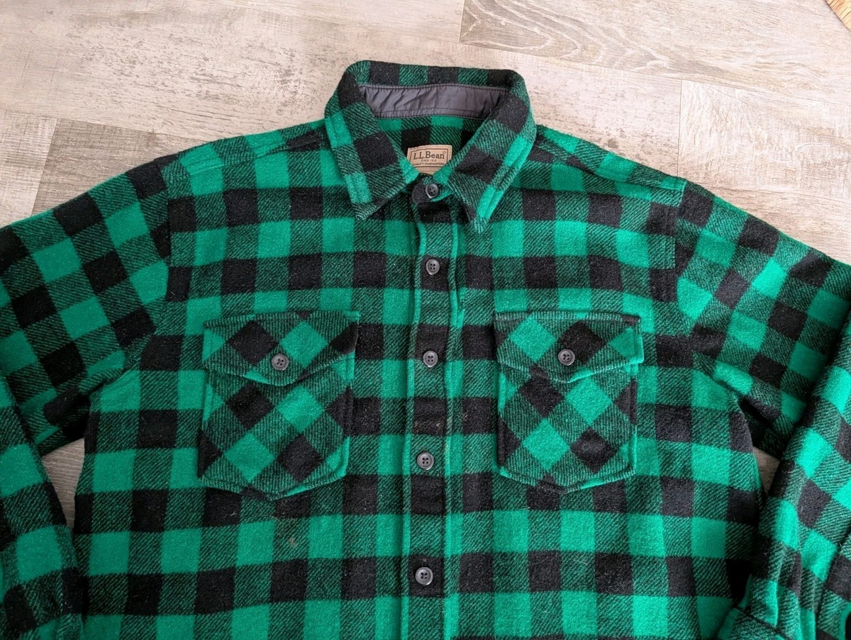 Vintage LL Bean Maine Guide Flannel Shirt Men's Medium Wool Green Buffalo  Plaid | eBay