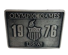 Vintage 1976 USA Olympic Games Metal Belt Buckle Sports Bergamot Brass Works New