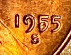 1955 S Lincoln Cent Mint Error Die Break/Cud