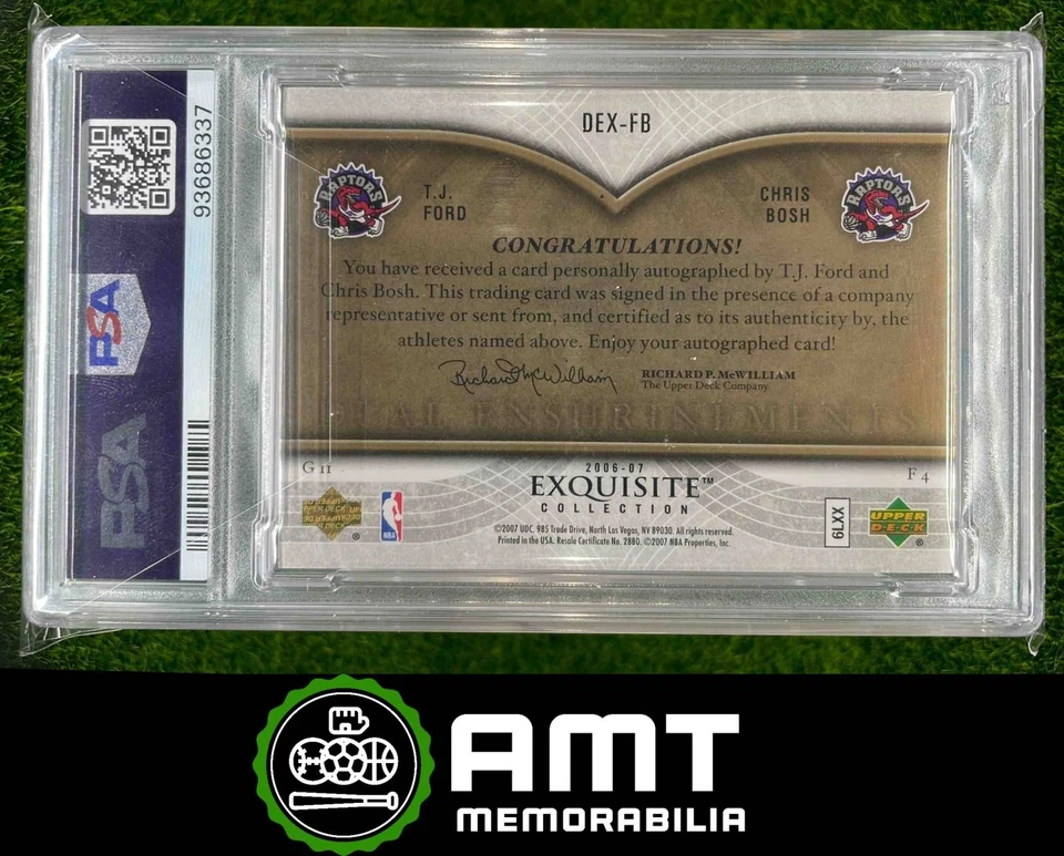2006-07 Upper Deck Exquisite T.J. Ford Chris Bosh Dual Auto 5/10 PSA 10 - Image 2 of 3