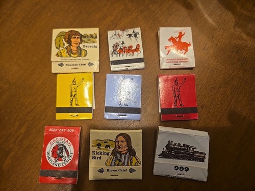 Lot 9 Vtg Western Native American Indian Chieftain Cowboy Train Club Matches