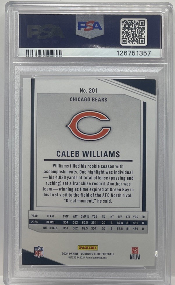 2024 PANINI DONRUSS ELITE #201 CALEB WILLIAMS ROOKIE RC #930/999 PSA 8 SP view 2