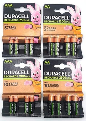 Duracell wiederaufladbare 4er Pack AA AAA Batterien 750 900 1300 2500 mAh