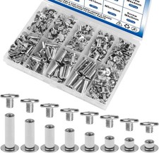 130Sets Chicago Screws Kit, Silver Screw Rivets, 8 Sizes Carbon Steel Binding Sc