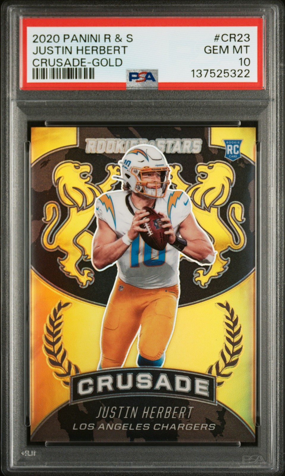 Justin Herbert Panini Rookies & Stars Crusade #CR23 Gold