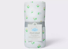Cloud Island Muslin Swaddle Blanket Floral Tulips Spring 100 Cotton -NEW