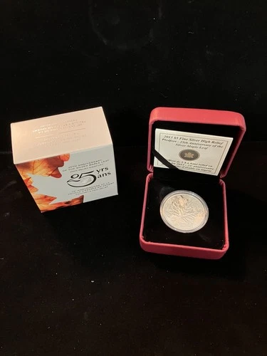 25th Anniversary 2013 Silver Maple Leaf High Relief Piedfort 1 oz .9999 Silver