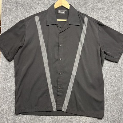 Steady Clothing Arthur Bowling Shirt Men Large Black Gray Rockabilly Retro