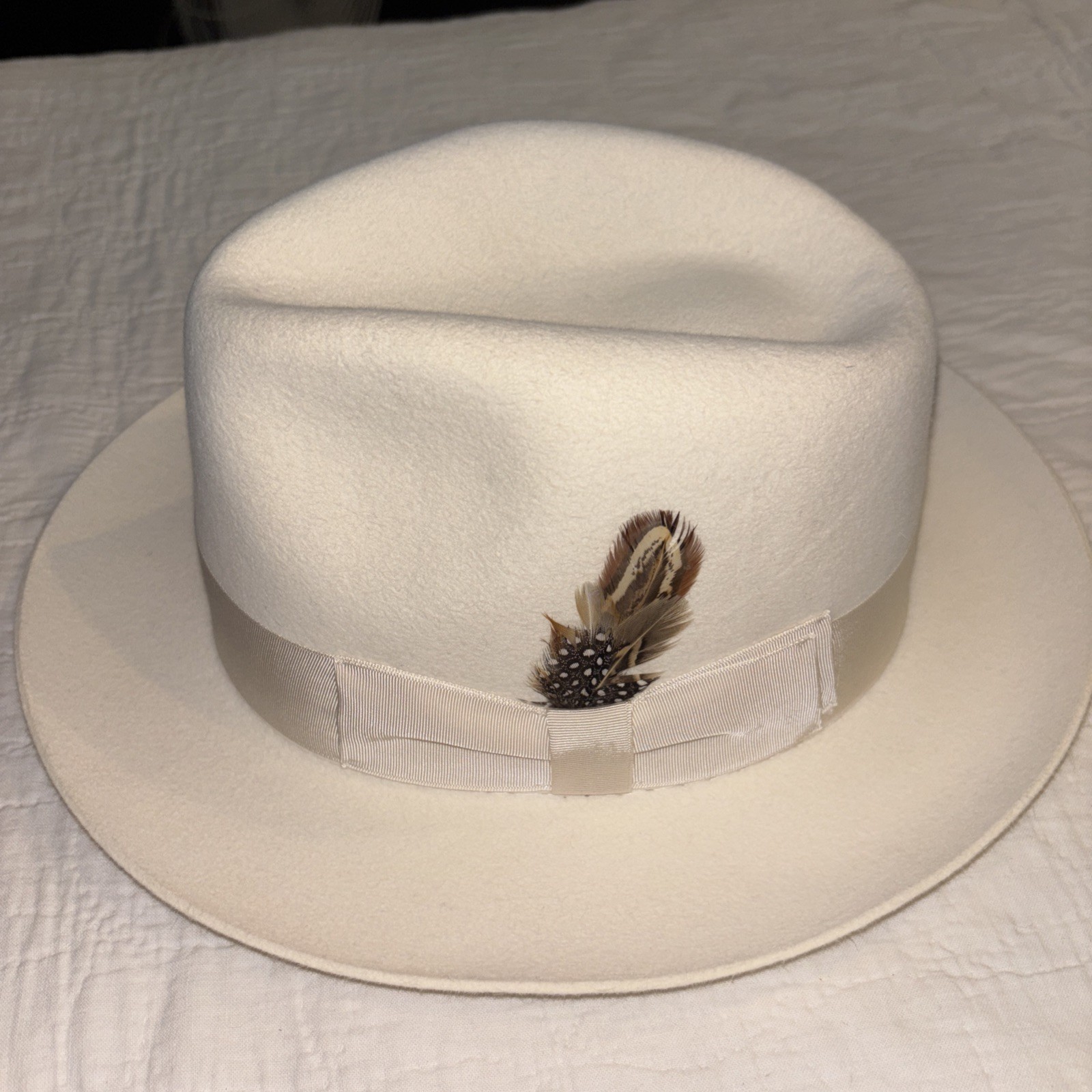 Sterling by Selentino 100% Genuine Fur Felt Fedora Hat in White Size 7 1/8 New-image