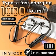 Wireless Bluetooth 5.3 Neckband Headphones Mic Headset Stereo Earbuds Earphone