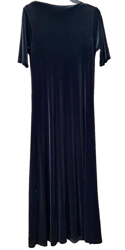 Lauren Ralph Lauren Size Med Black Velvet Maxi Dress Short Sleeve Form Fitting