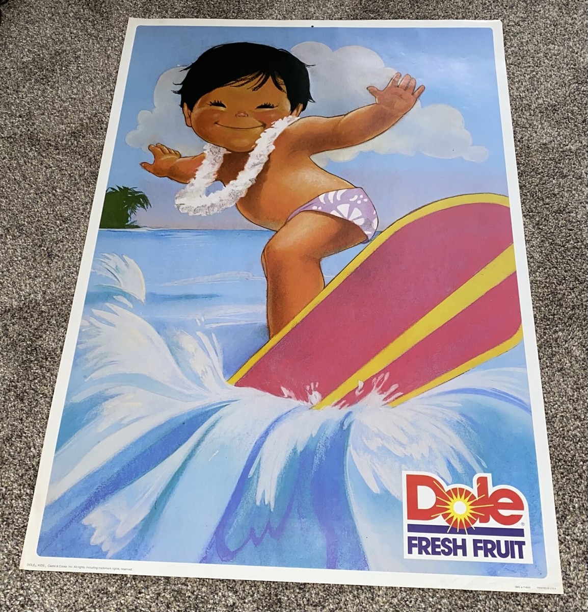 Vintage Dole Hawaiian Pineapple Co Poster with Darling Hawaiian