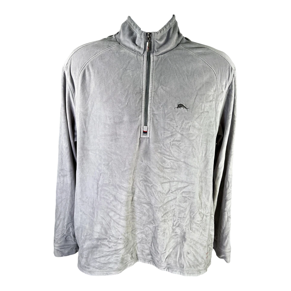 Tommy Bahama Men’s Gray Velour 1/4 Zip Long Sleeve Pullover Shirt - M