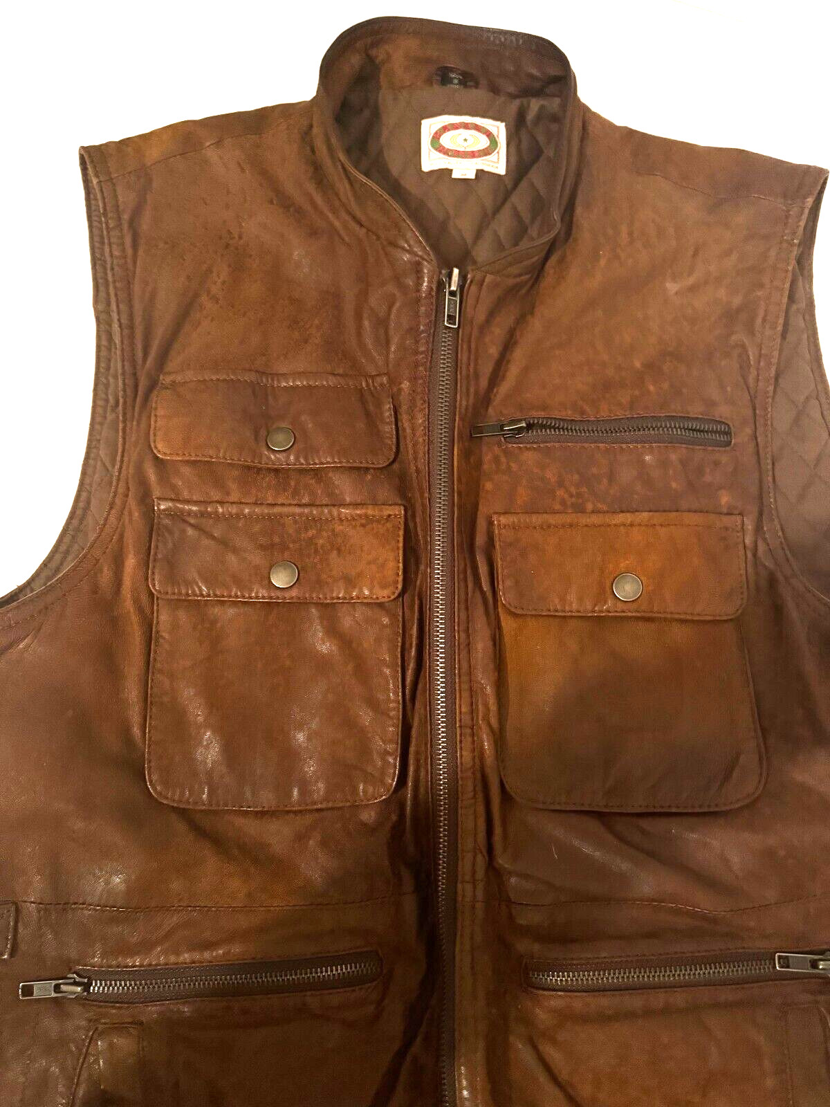 Vintage Banana Republic Leather Safari Vest Cotton Quilted Liner Men’s Size M