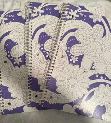 3  Mead Wide Ruled Spiral Notebooks 60 Pages New Purple/White Color Price Drop!
