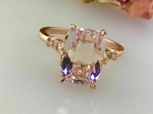 4ct Cushion Cut Morganite Solitaire Engagement Ring Solid 14k Rose