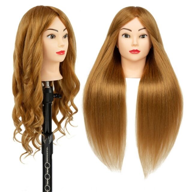 Salon Training Head Real Human Hair Hairdressing Mannequin Doll Model & Clamp