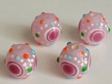 10pcs handmade Lampwork glass round Beads pink dot 14mm