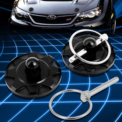 Pair 60mm x 28mm Black Aluminum Taped CNC Hood Pins+Cable Easy Install