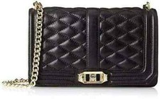 Rebecca Minkoff Love Quilted Genuine Leather Crossbody  Shoulder Bag Black