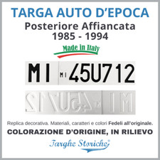 Targa Auto Epoca Decorativa 1985-1994 POSTERIORE Affiancata Colori originali
