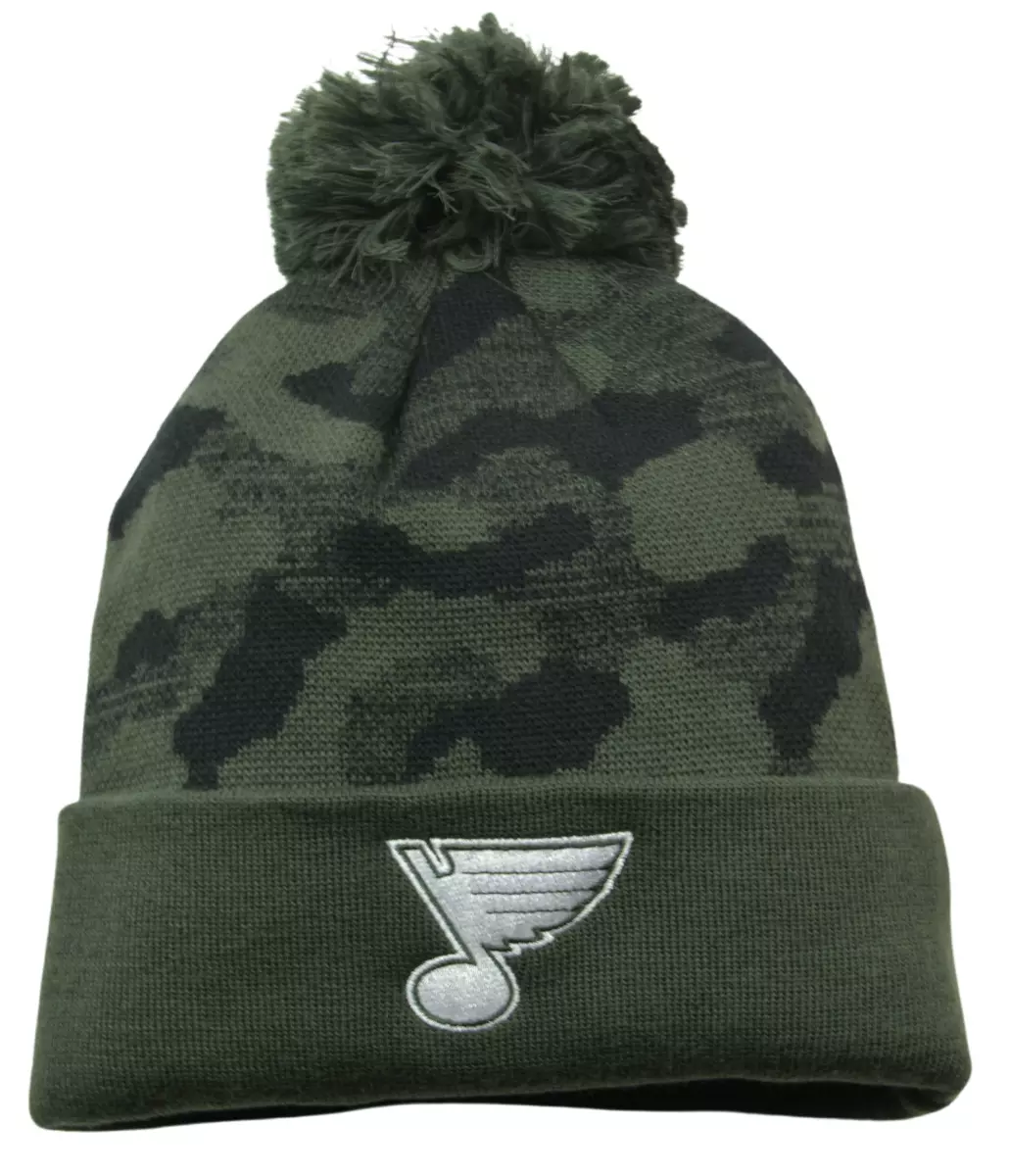 St. Louis Blues Adidas NHL Hockey Tonal Camo Knit Pom Pom Beanie Winter Hat