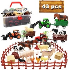 3 Pack Farm Toy Tractor with 40pcs Plastic Farm Animals Figurines and Fence Farm