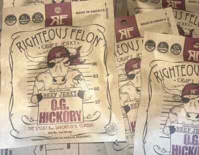 16 Packs Righteous Felon O.G. Hickory Craft Beef Jerky Fresh! 1 oz BB 07/2025