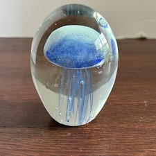 4” Blue Jellyfish Bubble Glass Art Glass Paperweight