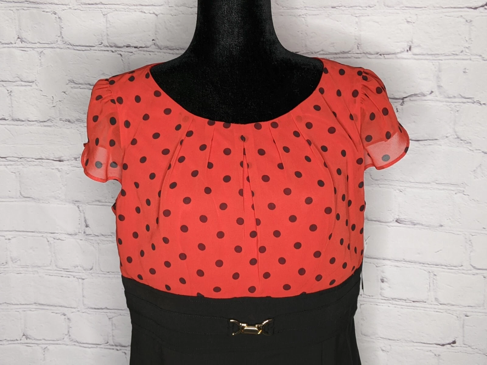 Abito donna Alyx Impero vita rosso nero a pois svasato manica corta tg 12