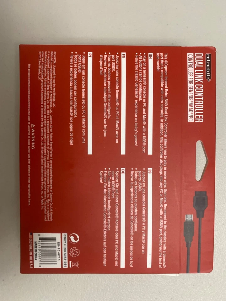 Retro-Bit Street Fighter Ryu Genesis USB Dual Link Controller white Sega PC Mac - Image 4 of 4