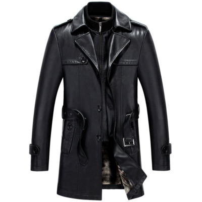 Long Jacket Mens Leather Trench Coat Stylish Winter Coat Real