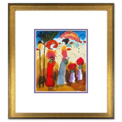 Moshe Leider, Framed Original Mixed Media Watercolor Painting, Hand Signed
