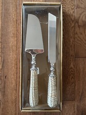 VTG Stainless Steel With Wicker Handle CAKE KNIFE PIE Cake Server Set Of 2