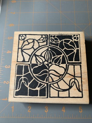 Just For Fun- Wood Rubber Stamp Floral Stained Glass Design
