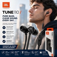 JBL Tune 110 In-Ear Wired Headphones Pure Bass 3.5mm Black New