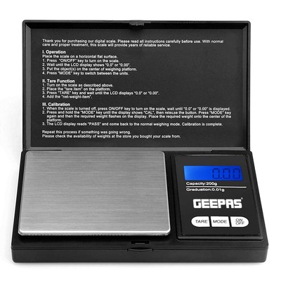Geepas Tragbare Digitalwaage 200g 0,01g Mini Taschenschmuck Goldwiegen
