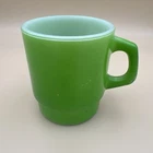Vintage Anchor Hocking Fire King Oven-Proof USA Green 70’s Milk Glass Mug Cup