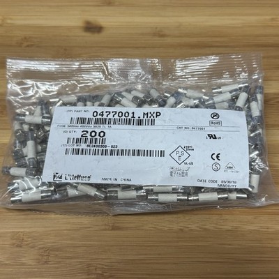 Lot of 200 Littelfuse 0477001.MXP 1A Time-Lag Fuse 5x20mm 500VAC Ceramic
