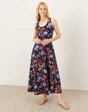 PACT Organic Fit Flare Open Back Maxi Dress, Dayspring Blooms Multi