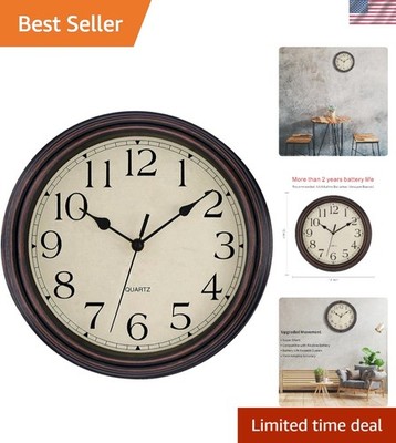 Classic Non-Ticking Quartz Wall Clock - 12-Inch Retro Style for Living Space