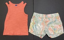 Girl's Old Navy Outfit Size 8 - Orange Tank w/Floral Shorts EUC